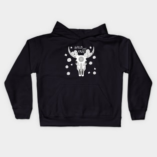 wild and free with cow skull Kids Hoodie